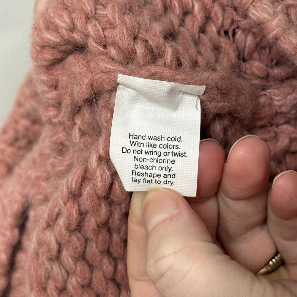 J Crew Women’s Pink Lambswool Angora Blend Turtleneck Boxy Chunky Cable Knit M - Picture 7 of 8